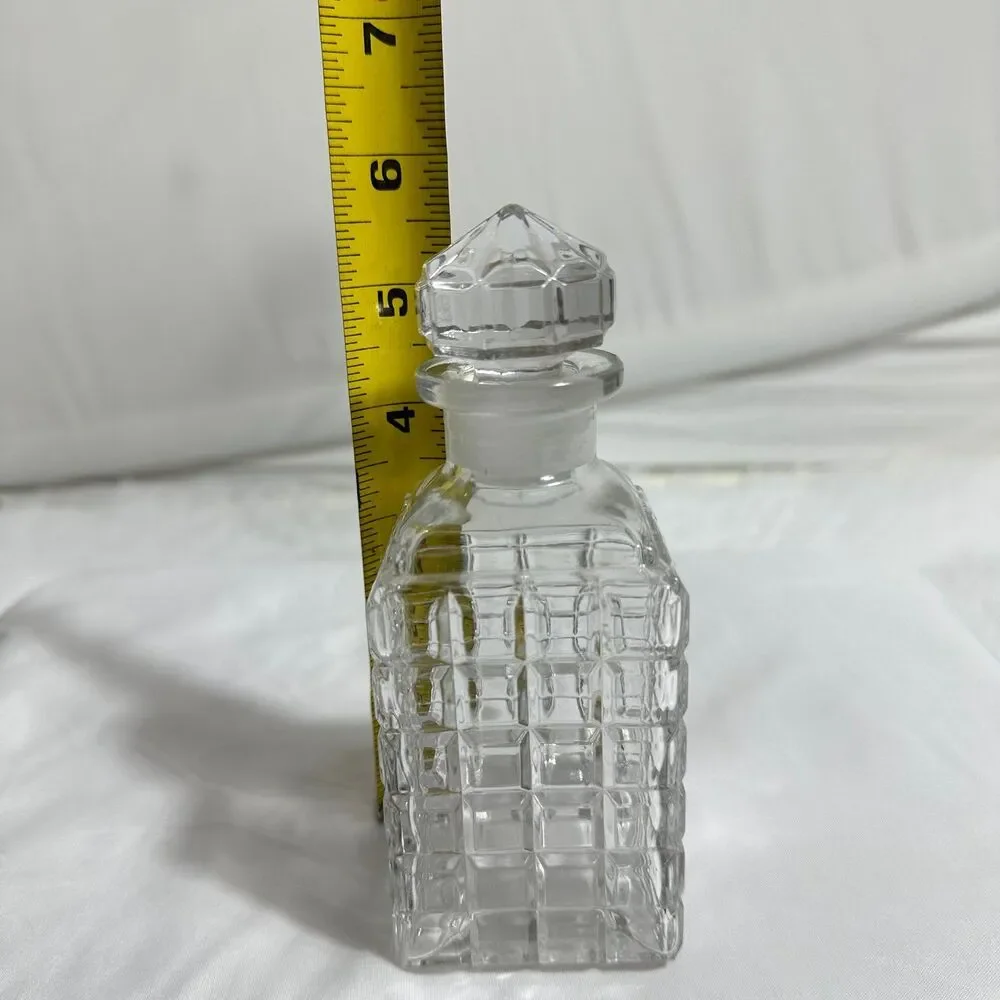 VTG Pressed Square Glass Decanter With Stopper Cologne Or Liquor Barware